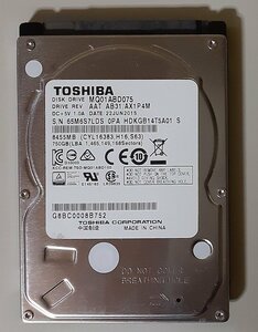 4011 2.5インチ内蔵SATAハードディスク 750GB 9.5mm 5400rpm 東芝 MQ01ABD075 使用4627時間 正常 dynabook Windows8 リカバリ TI30957600B