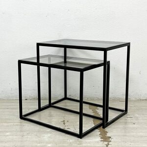 ● エスニクラフト ETHNICRAFT ガラストップ ネストテーブル シンプル モダン ブラック ミニマム デザイン ベルギー