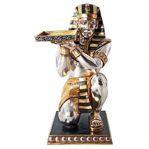 古代エジプト ファラオの前で、ひざまずく召使いの彫像 彫刻台座 サイドテーブル/ ピラミッド 輸入品