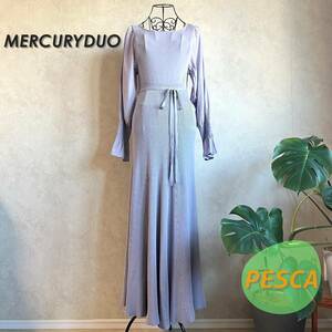 【美品】MERCURYDUO マーキュリーデュオ 異素材スリーブフレアニットワンピース　ブルー　フリーサイズ　002110302101