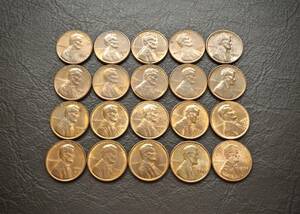 美品 1セントコイン リンカーン記念堂 1959年～製造の20枚セット 送料無料です。　（14963） USA 貨幣 硬貨 ペニー アメリカ