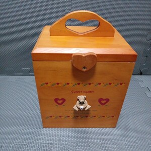 木製「メイクボックス」コスメボックス　化粧箱　鏡付き　小物入れ　木箱　ミラー　ベアー　ベア