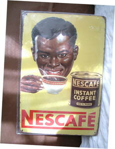 ◆　廃盤？　ネスカフェ　NESCAFE　コーヒー　看板　ブリキ　アンティーク　黒人　クロンボ　カフェ　インテリア　