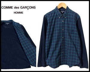 送無 COMME des GARCONS HOMME コムデギャルソン オム AD2010 再構築 Tシャツ ロンT ドッキング 長袖 BD ボタンダウン チェック シャツ XS