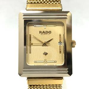 RADO / QUARTZ / ラドー / クオーツ / デイト / スクエア / 3針 / ゴールド文字盤 / メンズ 腕時計 / 動作未確認 / 現状品