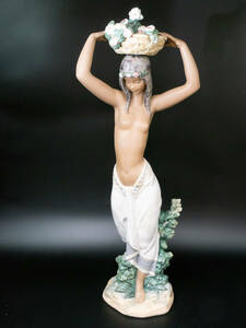 【値下げ交渉有り】 LLADRO リヤドロ ストーンウェア 彫刻家:Salvador Debon Gres 村の娘 花籠を持つ女性 特大 フィギュリン 76.5cm
