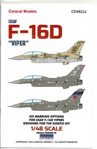 新製品　1/48 Caracal Models カラカルモデルスデカール CD48232　USAF F-16D Viper