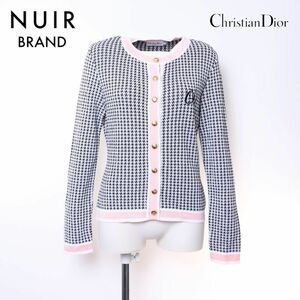 【全品20%OFFクーポン】 クリスチャンディオール Christian Dior カーディガン sizeM 千鳥柄 レーヨン ブラックxホワイト