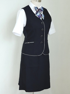 17号 SUNPEXIST 濃紺 新品 中古◆ OL制服 / 事務服 ◆ ベスト,スカート(おまかせ）,ジャケット セット,中古ブラウス,新品リボンのオマケ付