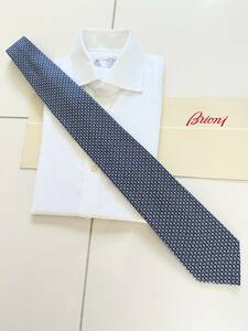 ■ 新品 Brioni ブリオーニ 定価 3万5,200円 永久定番 ネイビー パターン シルク タイ ネクタイ スーツ 48 44 46 マリネッラ kiton zilli