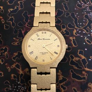ハリーコリンヌ 腕時計 FINE GOLD DIAL 999.9 ゴールド文字盤 2針 石付 クォーツ 電池交換済み 中古美品