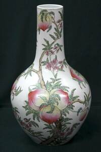 希少 清代 色絵 桃 壺 花瓶 中国美術 古美術 唐物 中国古玩 