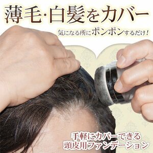 ◆送料無料(定形外)◆ 白髪隠し 目立たせない 雨の日も安心 水に強い 頭皮用ファンデ 鏡付き ヘアカラー 男女兼用 ◇ ポンポンファンデ:茶