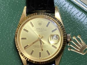 正規ロレックス 美品箱付き日本ロレックス領収書付15038オイスターパーペチュアル デイト YG金18K自動巻き 腕時計 