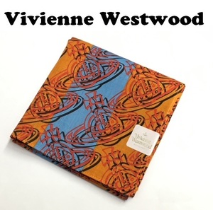 【Vivienne Westwood】(NO.3145）ヴィヴィアンウエストウッド ハンカチ オーブ総柄　オレンジ系　未使用　50cm
