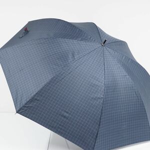 AIGIS homme JPN USED美品 傘 ネイビー チェック 格子 メンズ ジャンプ 75cm 特大判 T BT0140