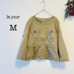 1129【LE JOURルジュール】七分袖ノーカラージャケット(M)裾フリル