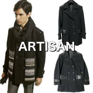 定価9万【ARTISAN】アルチザン 高級カシミヤ混ピーコート S コムサメン COMME CA MEN