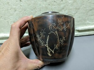 古い　　中国花瓶?　　古美術　　古玩　花瓶　　彫り物 煎茶道具