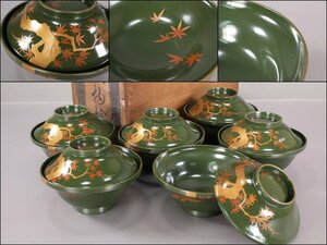 吸物椀　６客　漆器　金蒔絵　楓文　天然木　江戸期　茶道具　懐石道具