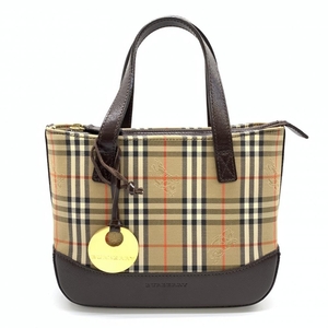 BURBERRY バーバリー ノバチェック ミニトート ハンドバッグ ベージュ ブラウン キャンバス レザー レディース 管理RT36056