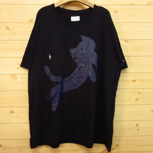 ◎使用少なめ！TSUMORI CHISATO niko and ツモリチサト◆猫 ねこ 半袖 Tシャツ カットソー 丸首 デカプリント 人気◆メンズ 黒 L◆A5142