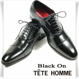 新品1円～★Black On TETE HOMME テットオム アクションレザー ビジネスシューズ 25.5cm ブラック 黒 ストレートチップ ◆7532◆