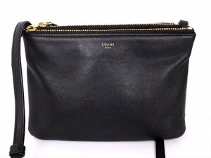 良品☆CELINE【セリーヌ】トリオ スモール レザーショルダーバッグ☆ブラック×ゴールド金具☆旧ロゴ☆レディース☆