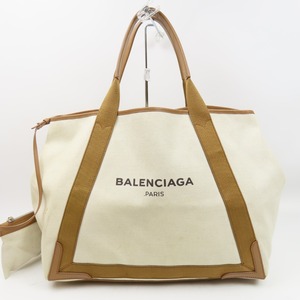 41811★1円スタート★BALENCIAGA バレンシアガ ネイビーカバスM トートバッグ ロゴ 人気 ショルダーバッグ キャンバス レザー ナチュラル