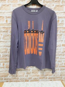 adidasTシャツ　レトロ 長袖Tシャツ　トップス　パープル　X-SMALL(小さなフォント)【中古品】