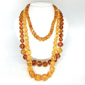 ■琥珀ネックレス3点おまとめ■m約191.5g コハク こはく アンバー べっ甲 べっこう amber necklace accessory jewelry DA0