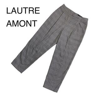 M23-27 ロートレアモン LAUTRE AMONT モノクロチェック タック テーパードパンツ サイドジップ ボトムス レディース 36サイズ