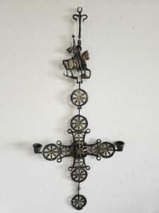 銅製 十字架型 クロス キャンドルスタンド 燭台 ろうそく立て 約890g