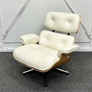 【中古】Herman Miller　ハーマンミラー　イームズラウンジチェア　レザー　アイボリー　一人掛けソファ　オットマンなし