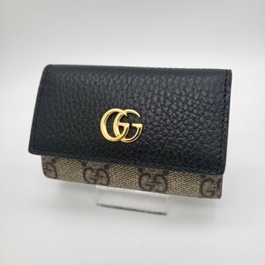 未使用に近い GUCCI グッチ キーケース 6連 GG マーモント ブラック 黒