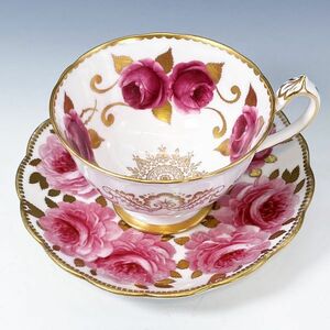 希少 アンティーク COALPORT コールポート GROSVENOR 金彩 キャベツローズ 薔薇 ティー キャビネット カップ＆ソーサー 碗皿 本物保証