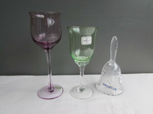 北一ガラス 小樽硝子 ワイングラス ■ガラスベル（世界のガラス館） セットで
