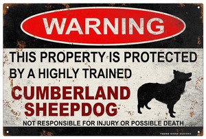雑貨【Cumberland Sheepdog/カンバーランド・シープドッグ】WARNING/Dog/ドッグ/犬/警告/ヤードサイン/メタルプレート/ブリキ看板-363