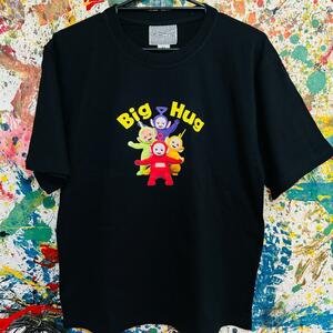 BIGHUG テレタビーズ レトロ Tシャツ 半袖 メンズ 新品 個性的 黒ブラック ティンキーウィンキー、ディプシー、ラーラ、ポー Teletubbies