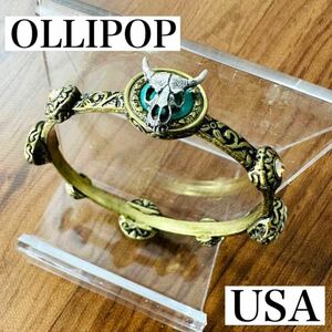 【１円】OLLIPOP USA製 ブレスレット ビンテージ 内周19cm　OLLIPOP アメリカ製 米国 バングル ターコイズ 星 スター 馬蹄 ドクロ 希少