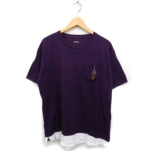 グラニフ graniph 刺繍 Tシャツ カットソー 半袖 丸首 レイヤード風 コットン 綿 L パープル 紫 /FT29 メンズ レディース
