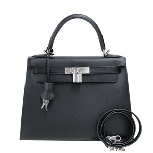 エルメス HERMES ケリー28 外縫い D刻印 ブラック/SV金具 ヴォーエプソン ハンドバッグ レディース 中古