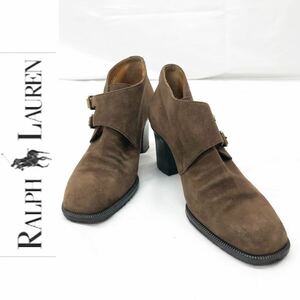 RALPH LAUREN ラルフローレン ショートブーツ 靴 ベルト チャンキーヒール イタリア製 ブラウン サイズ6 23cm相当