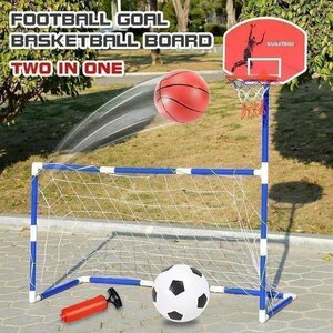 サッカーゴール バスケットゴール 2in1ミニ サッカー　フットサル　コンパクト 子ども 部屋 庭 玩具　スポーツ