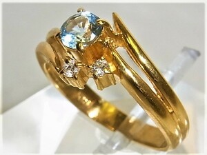 【東京 谷中 質屋おぢさん】K18 18金 リング 指輪 ブルートパーズ ダイヤ 0.048ct