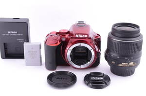 [極上美品, SC: 8k] Nikon D5500 DSLR Camera Red Body Lens Kit w/AF-S 18-55mm GII VR ニコン 一眼レフ カメラ レンズ キット NB-00315