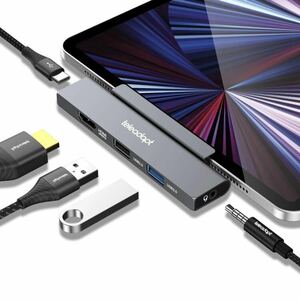 Teleadapt iPad Pro 専用ハブ Type C USB Cハブ 100W PD 急速充電 4K HDMI出力 3.5mmオーディオジャック搭載 USB 2.0/3.0 データ転送 