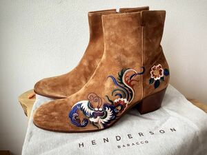 【HENDERSON BARACCO】ヘンダーソンブラッコ　スェードレザー　花刺繍　ショートブーツ　40/25ｃｍ程度