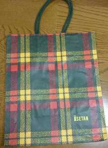 伊勢丹 マクミラン チェック 緑・黄色・赤 紙袋 使いやすい 小さめサイズ ショップバック 手提げ袋