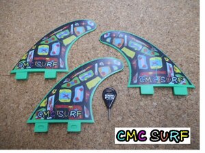 送料無料▲CMC SURF オリジナルプリント　FCS M-5 TRI FIN SET　緑ベースセット 新品